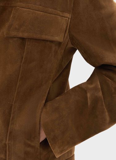 Blouson de motard en cuir suédé avec cheval cabré Ferrari Blouson de motard en cuir suédé avec cheval cabré Caffè CLMOU0015LCK0003f