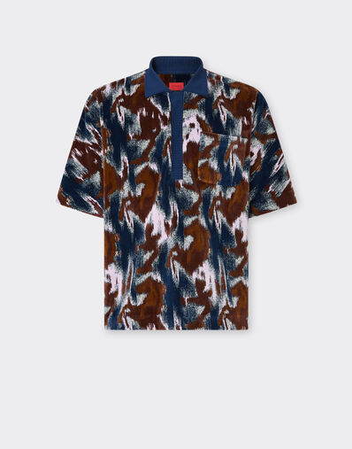 Ferrari Cavallino Ikat 图案雪尼尔 Polo 衫 孔雀蓝 49272f