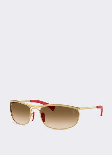 Ferrari Ray-Ban 与 Scuderia Ferrari 联名推出的 RB3819M 金色金属镜框搭配浅棕色渐变镜片 Oro LA0JQf