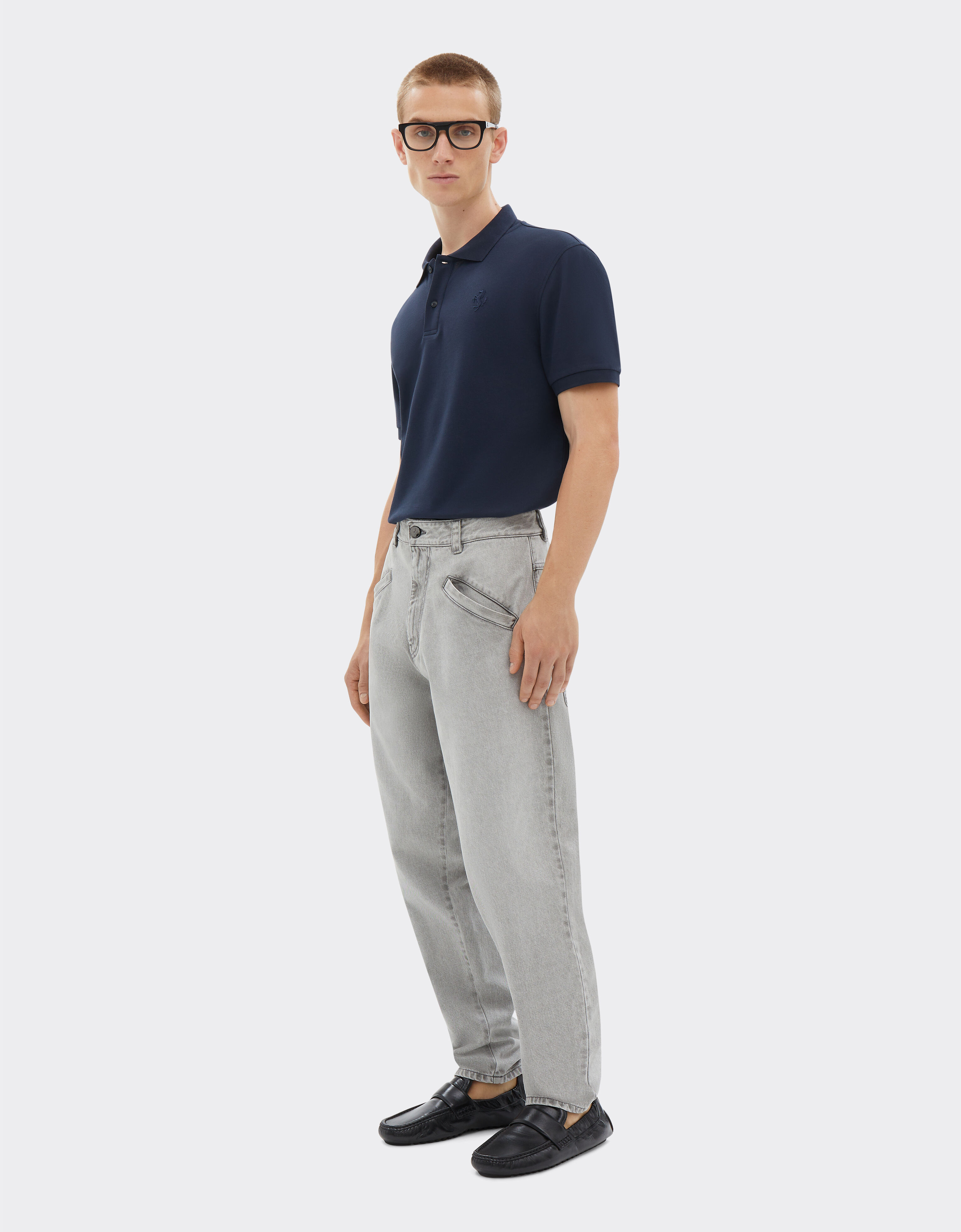 Organic cotton piqué polo shirt with Prancing Horse Ferrari Organic cotton piqué polo shirt with Prancing Horse Navy Blue CJMPO0014JCO0053f