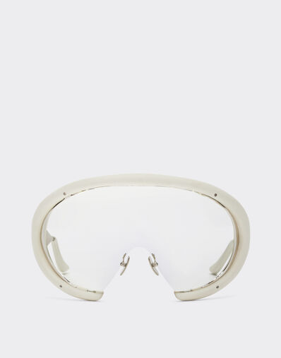 Ferrari Ferrari sunglasses in shinysilver metal and chalk white leather with transparent lenses Bianco Ottico LA0LLf