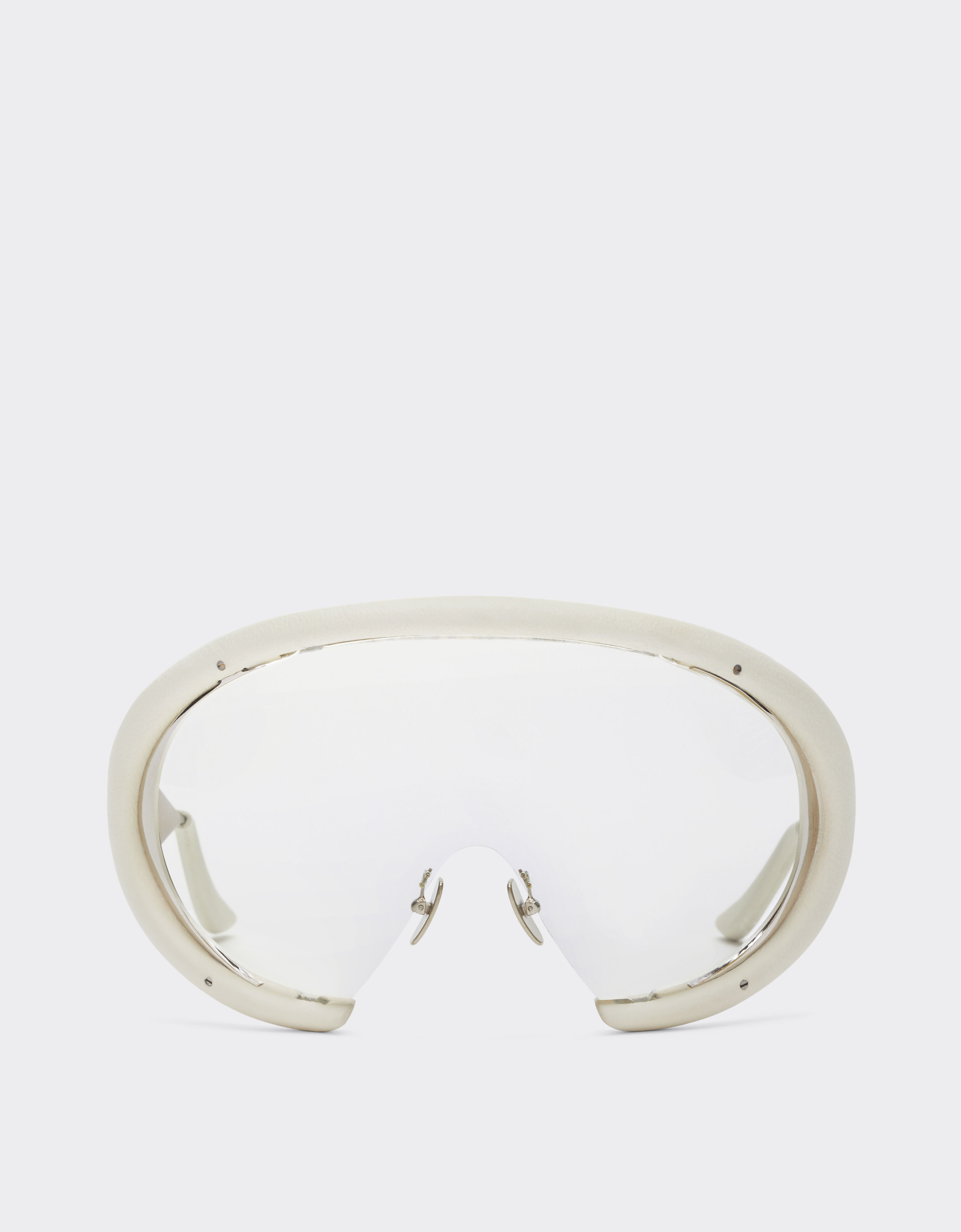 Ferrari Ferrari sunglasses in shinysilver metal and chalk white leather with transparent lenses Bianco Ottico LA0LLf