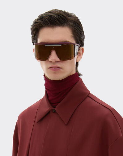 Ferrari 限量版法拉利深红色镜片金属和皮革太阳镜 Dark Red LA0F5f