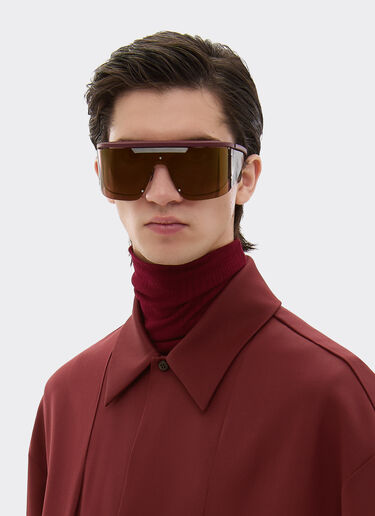 Ferrari 限量版法拉利深红色镜片金属和皮革太阳镜 Dark Red LA0F5f