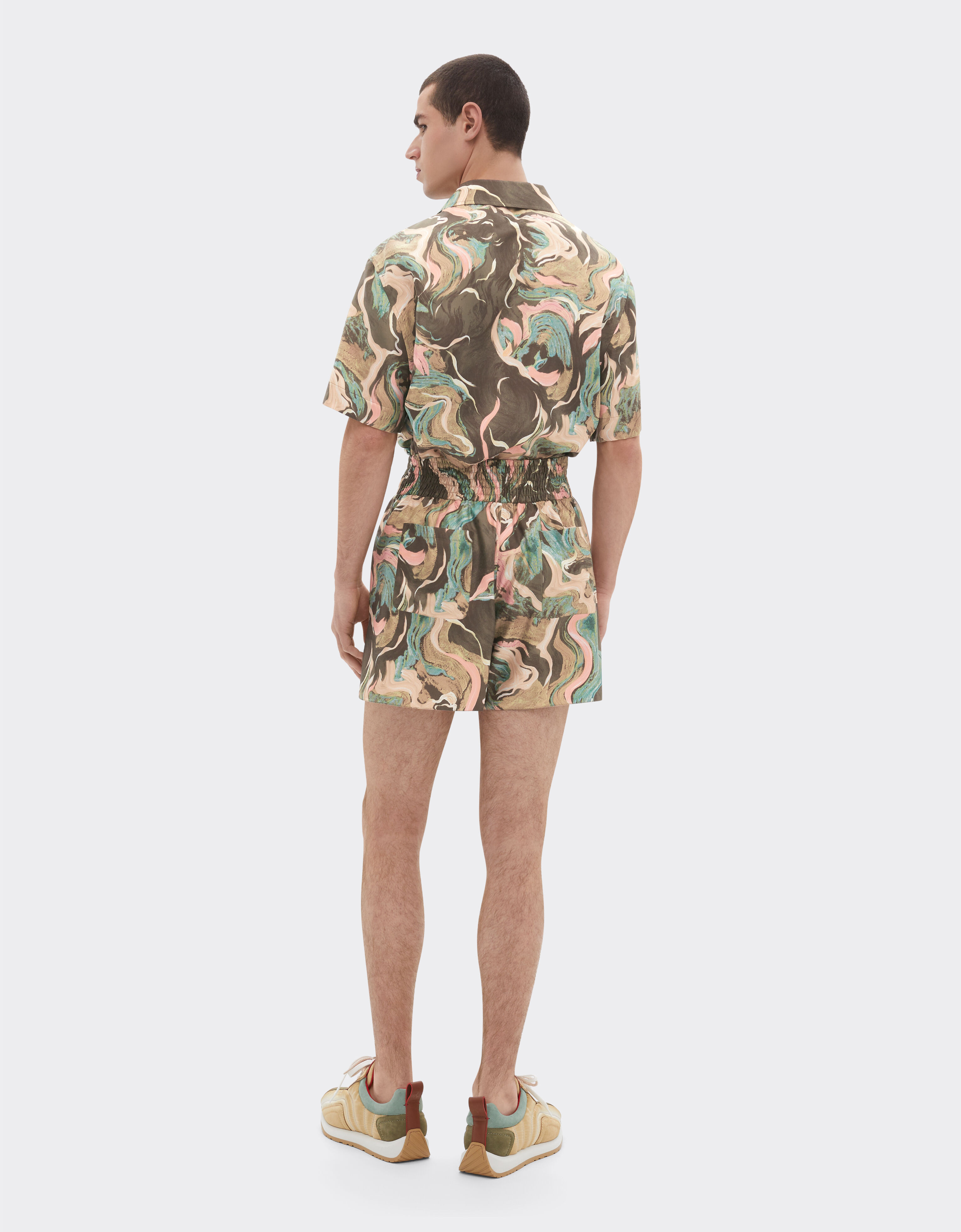 Ferrari Marble Horse 印花真丝短裤 Khaki Green 50073f