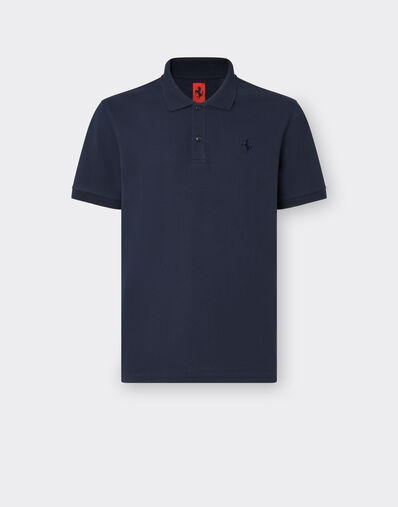 Ferrari Organic cotton piqué polo shirt with Prancing Horse Navy Blue CJMPO0014JCO0053f