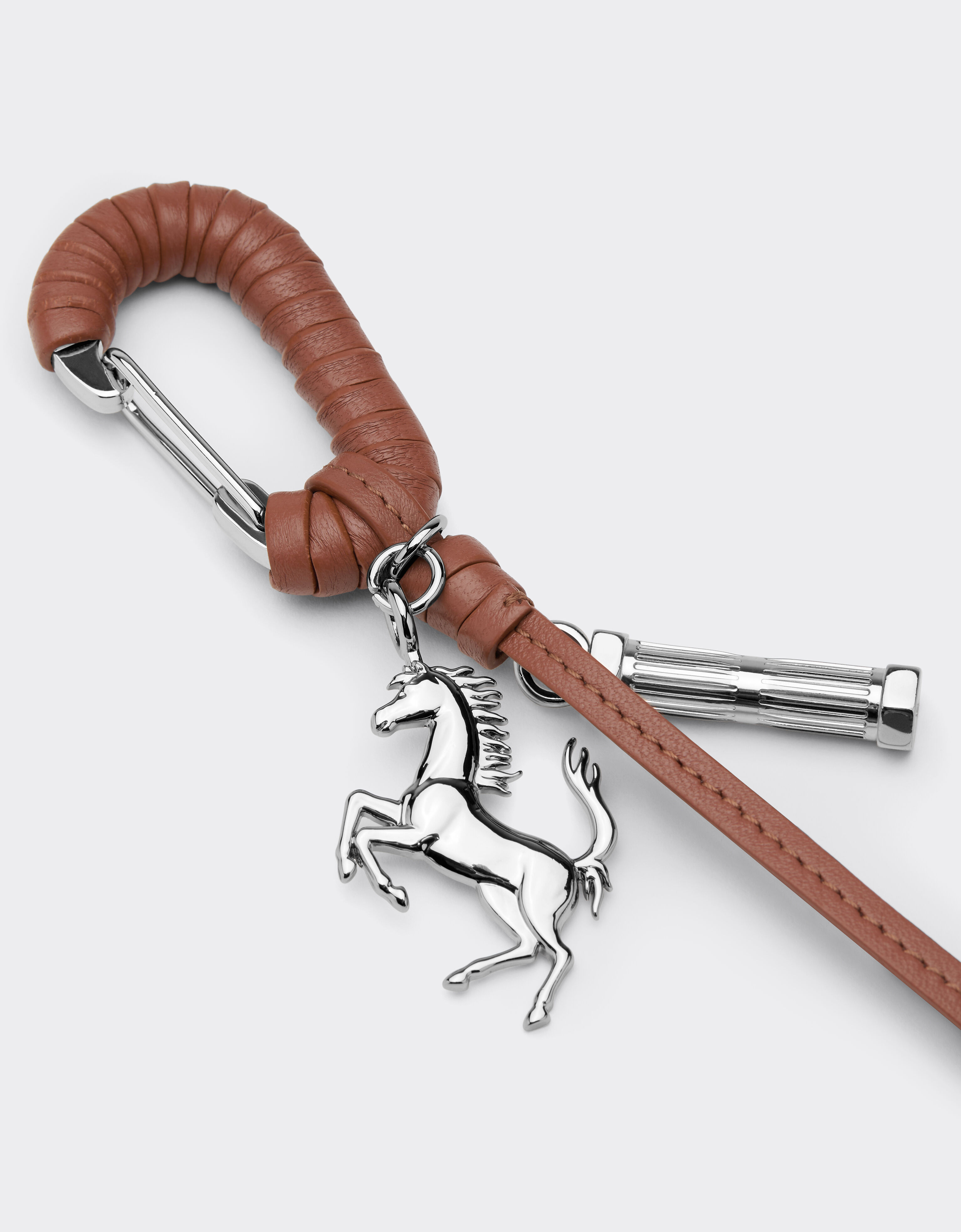 Ferrari Metal and leather keyring with charm Tobacco 50010f