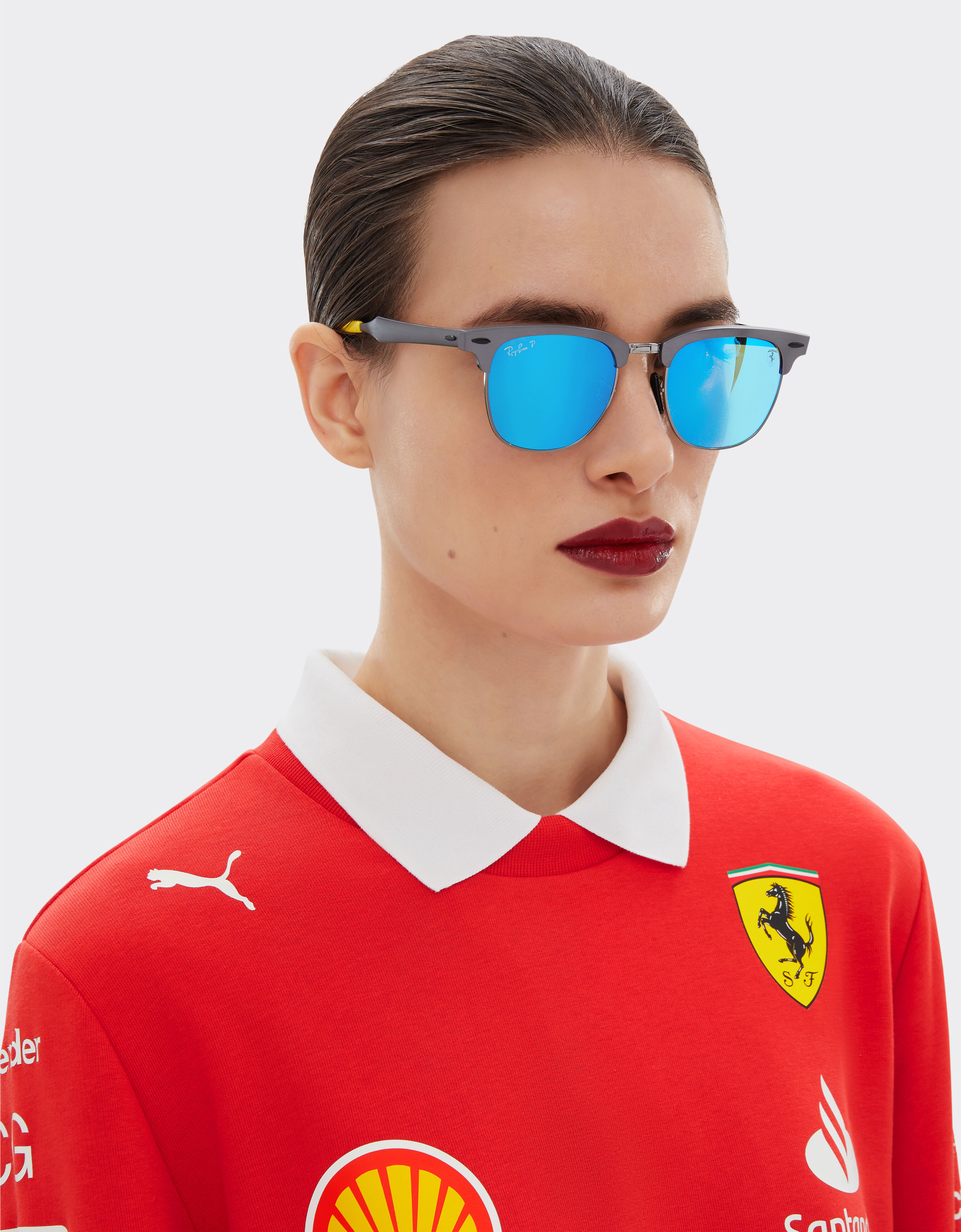 Ferrari 雷朋与法拉利车队合作款 RB3807M 偏光灰色镜面蓝色镜片灰色金属太阳镜 Ingrid F1514f