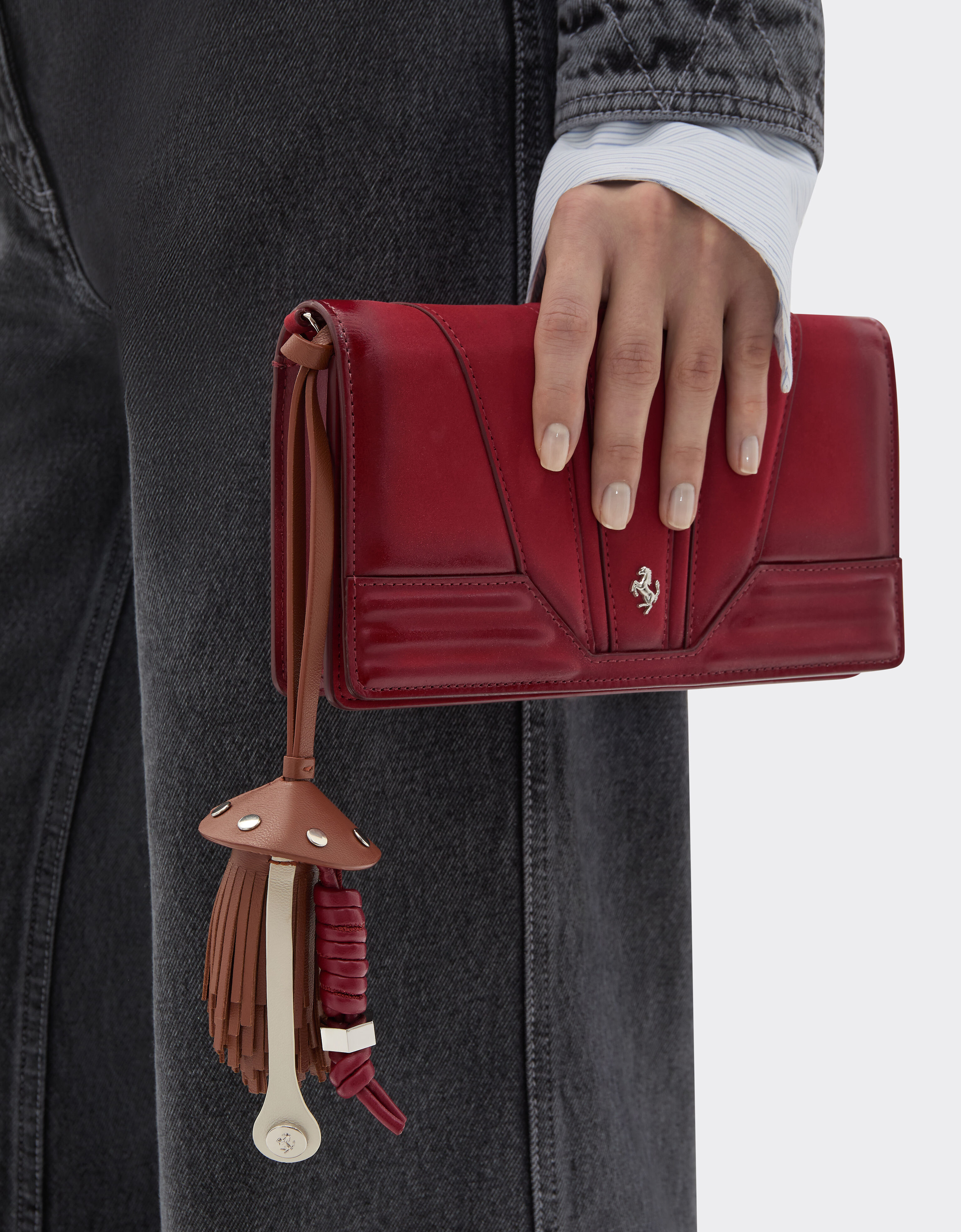 Ferrari Nappa leather charm with scooby and fringes Tobacco 50019f