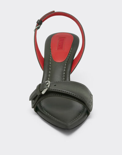 Ferrari Leather Sandal with Heel Khaki Green 49998f