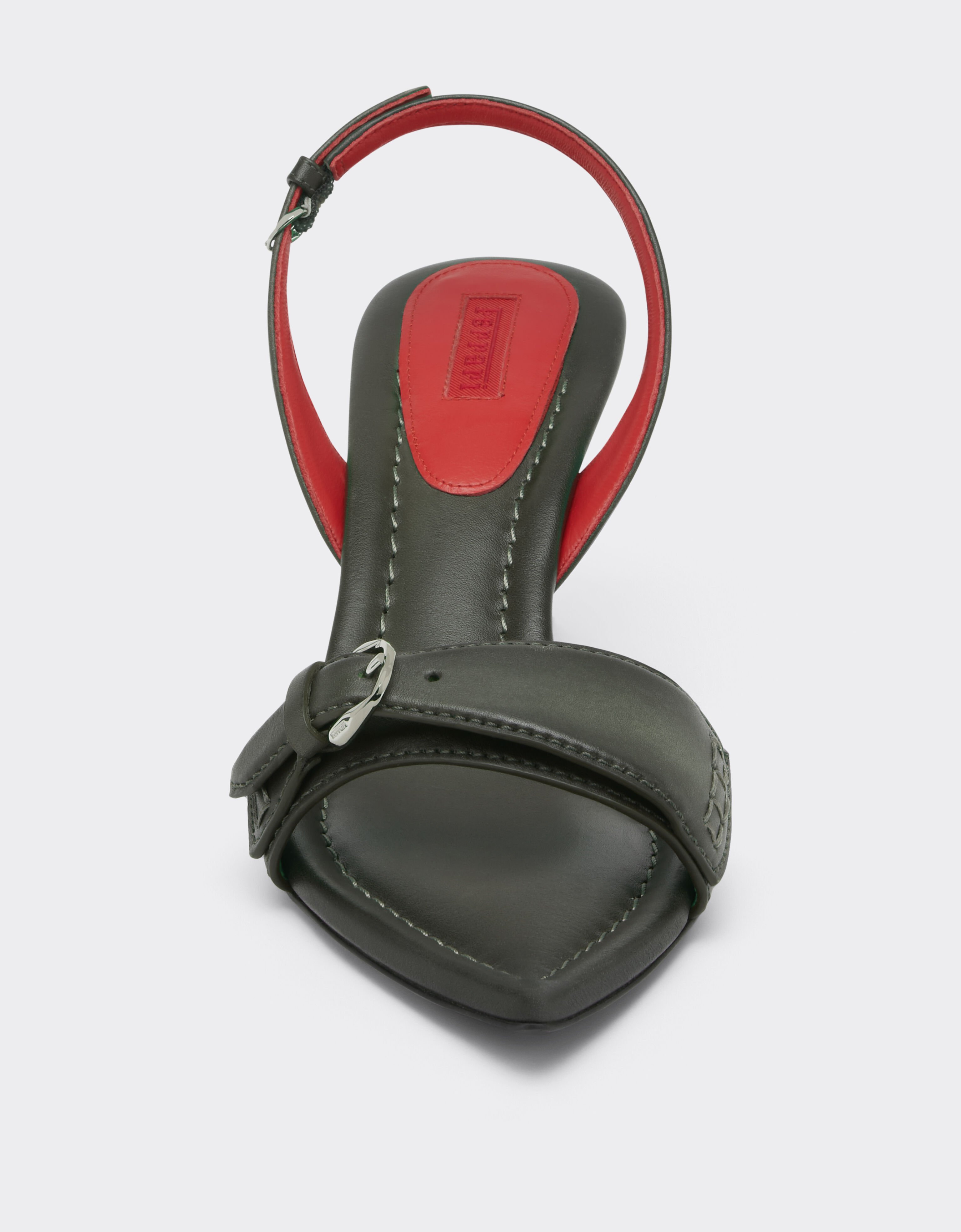 Leather Sandal with Heel Ferrari Leather Sandal with Heel Khaki Green 49998f