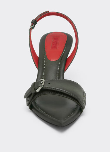 Leather Sandal with Heel Ferrari Leather Sandal with Heel Khaki Green 49998f