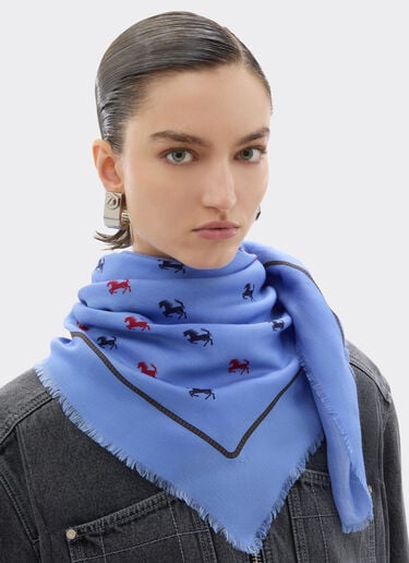 Ferrari 丝棉混纺斜纹方巾 Oxford Blue 50361f