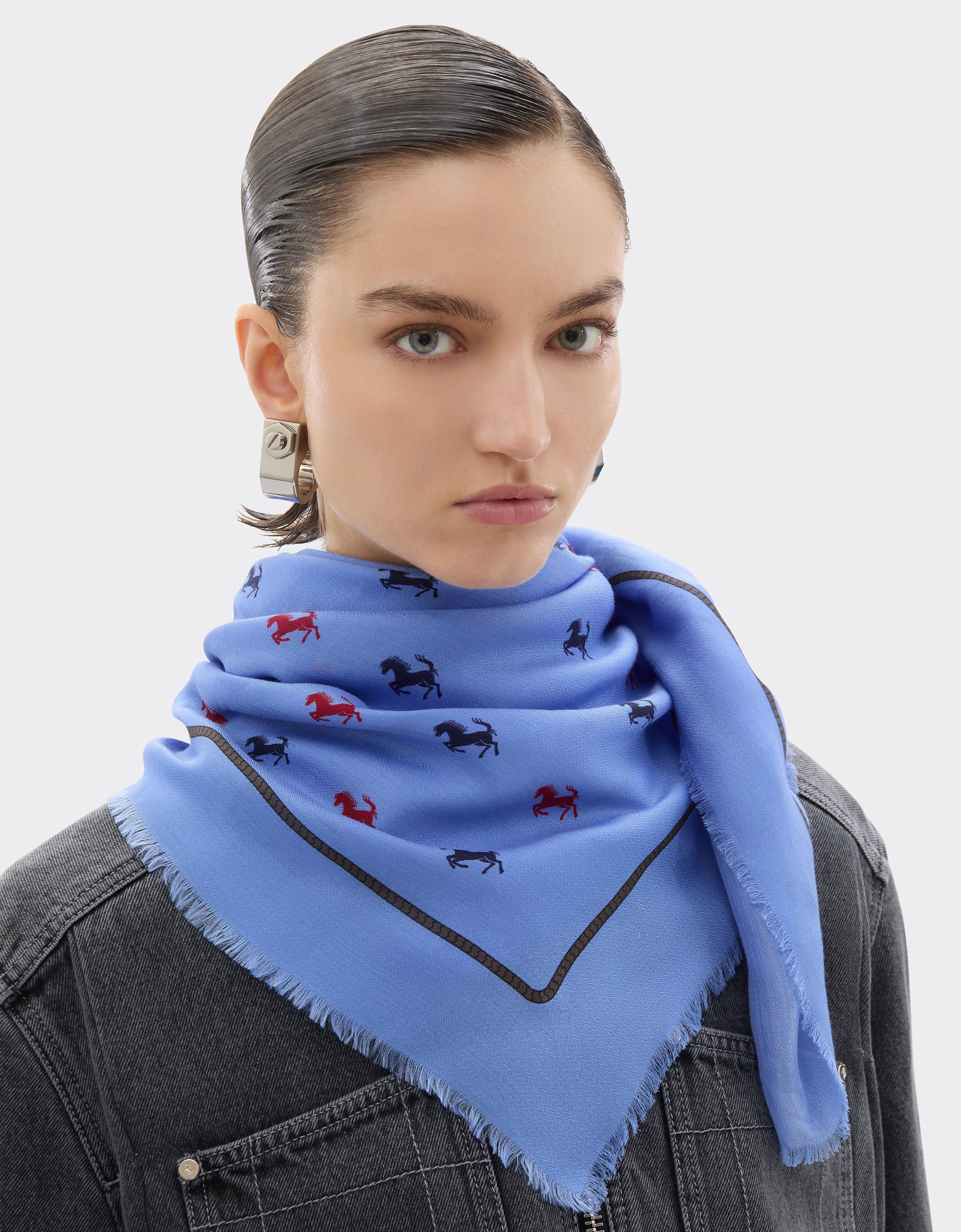 Ferrari 丝棉混纺斜纹方巾 Oxford Blue 50361f