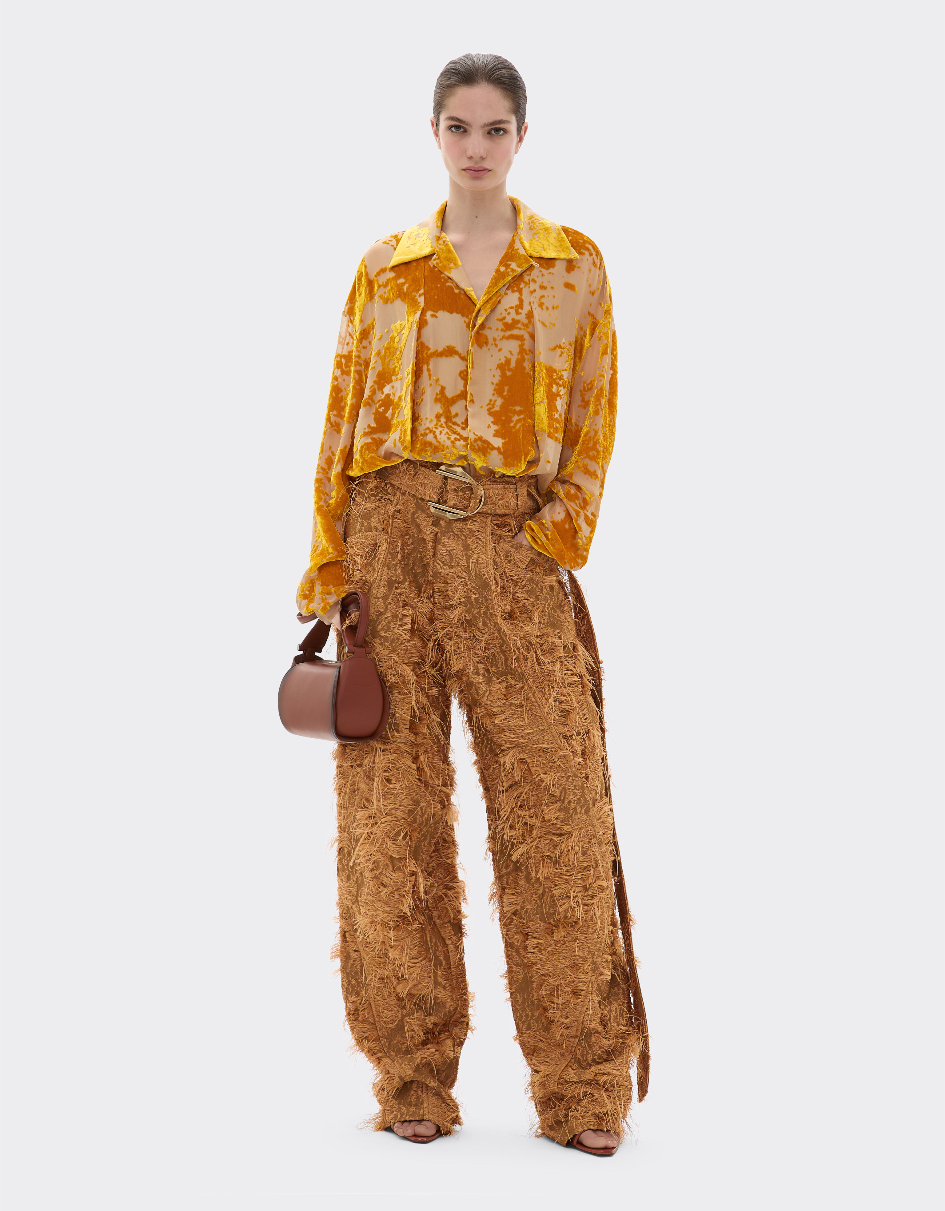Ferrari Silk velvet shirt with dévoré print Gold 50313f