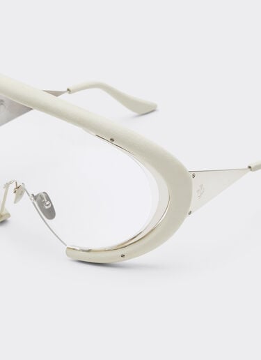 Ferrari Ferrari sunglasses in shinysilver metal and chalk white leather with transparent lenses Bianco Ottico LA0LLf
