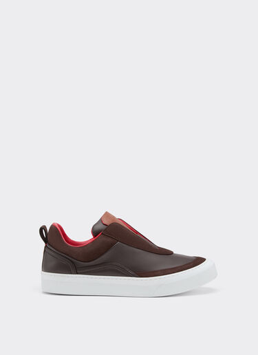 Ferrari Nappa leather and suede slip-on sneaker Espresso 22828f