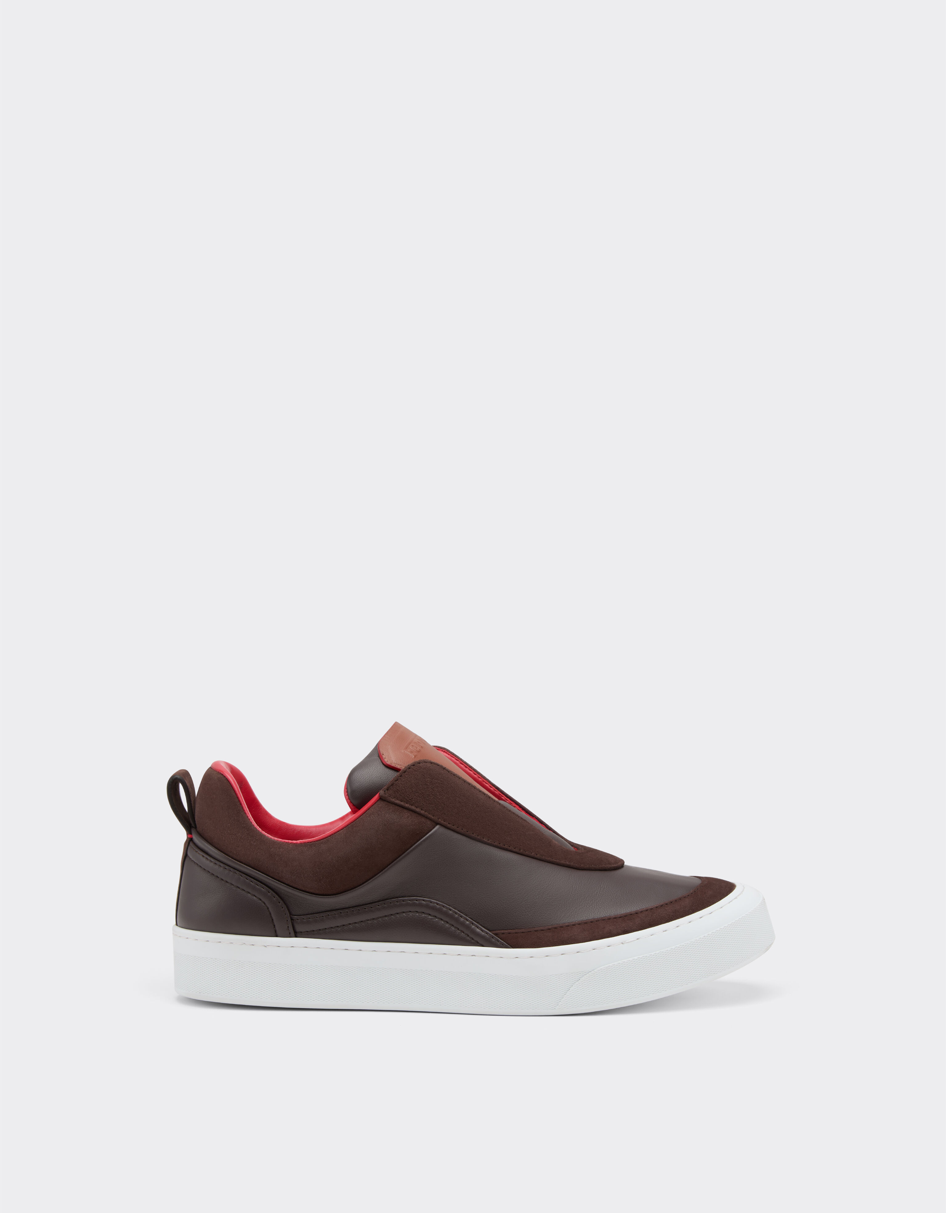 Ferrari Nappa leather and suede slip-on sneaker Espresso 22828f