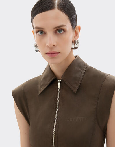 Ferrari Mini dress in technical gabardine with a vintage effect Khaki Green 49928f