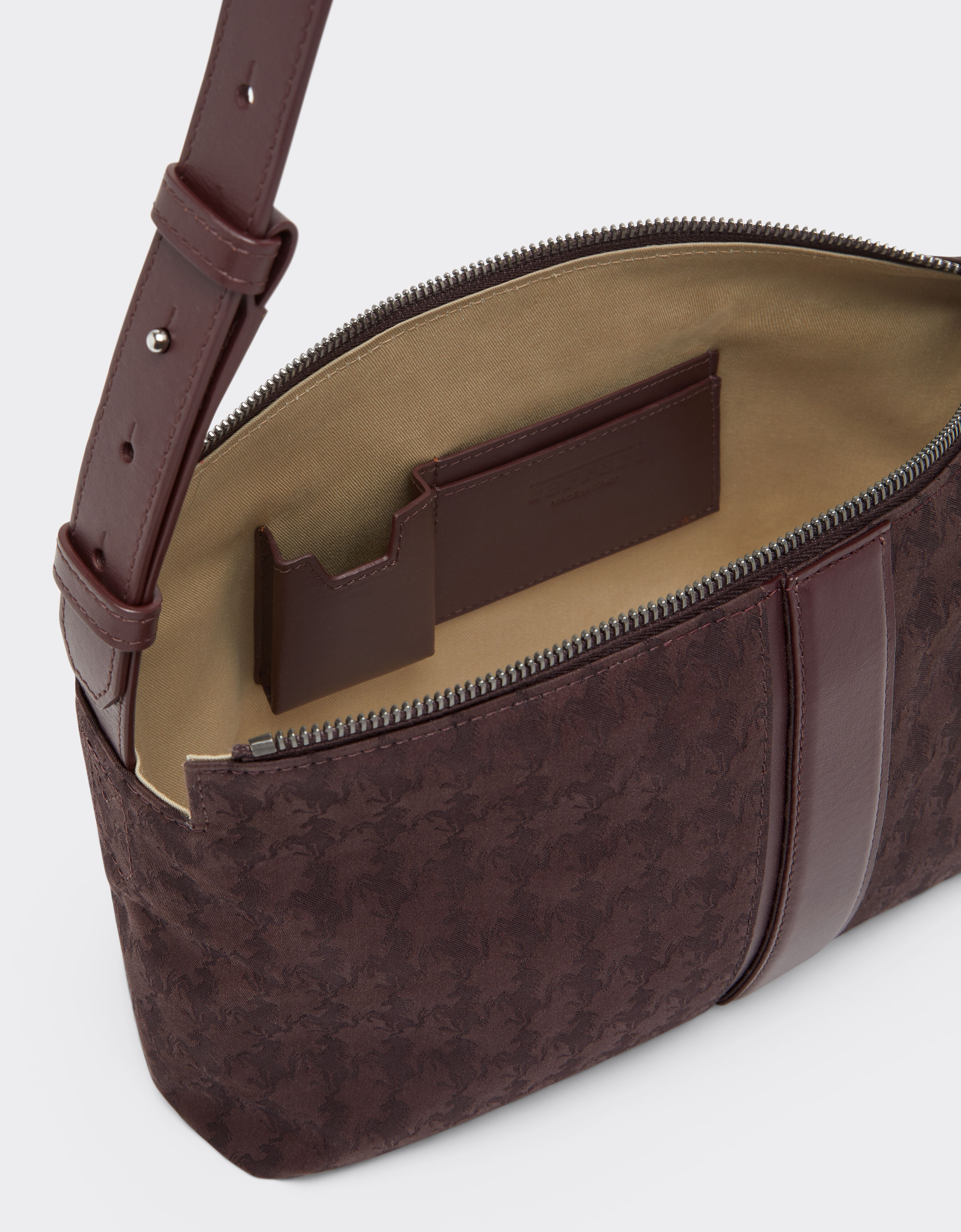 Ferrari Q-Cycle® jacquard crossbody bag with Cavallino pattern Mahogany 49139f