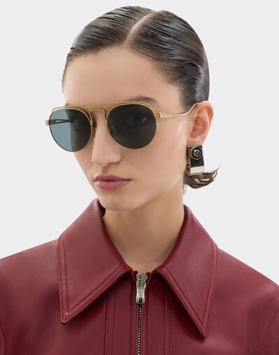 Ferrari 法拉利蓝色镜片哑光金色钛合金太阳镜 Gold LA0EOf
