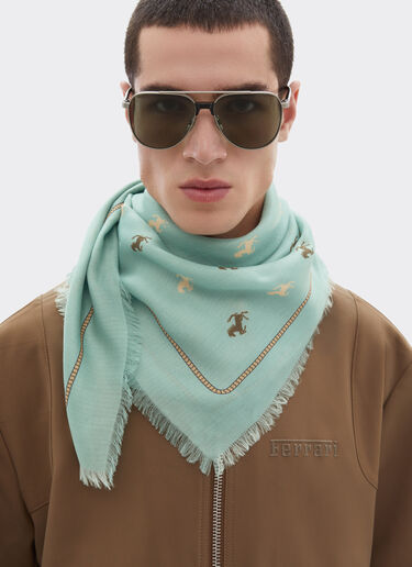 Ferrari 丝棉混纺斜纹方巾 Granite Green 50361f