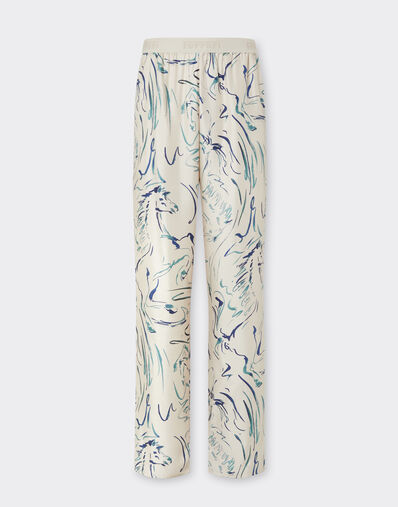 Ferrari Silk trousers with Cavallino print Light Denim 22190f