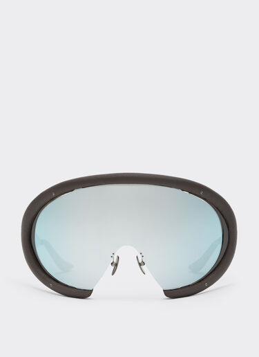 Ferrari Ferrari sunglasses in antique tar-colored brushed metal and dark brown leather with mirrored silvermask Marrone Scuro LA0LMf