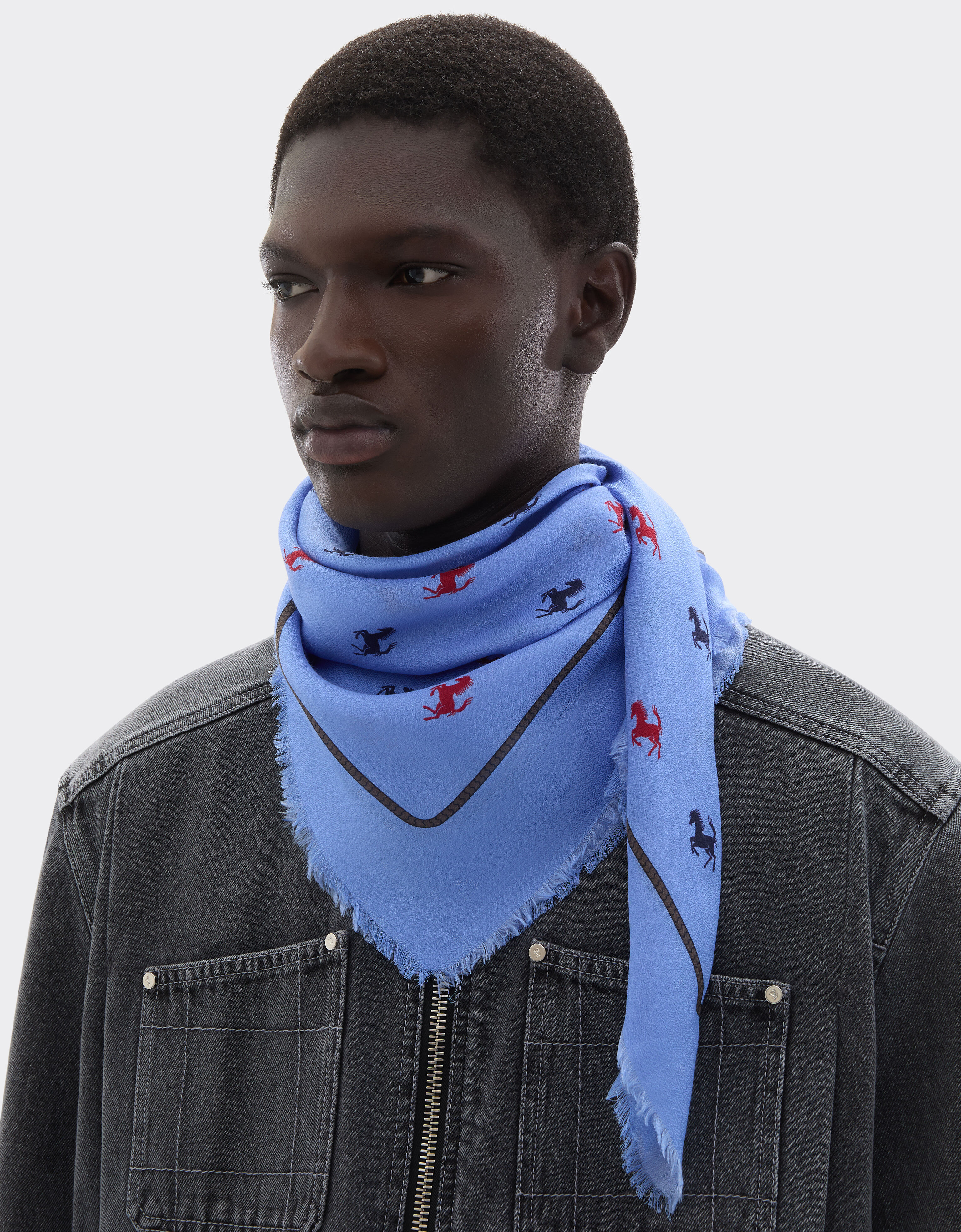 Ferrari 丝棉混纺斜纹方巾 Oxford Blue 50361f