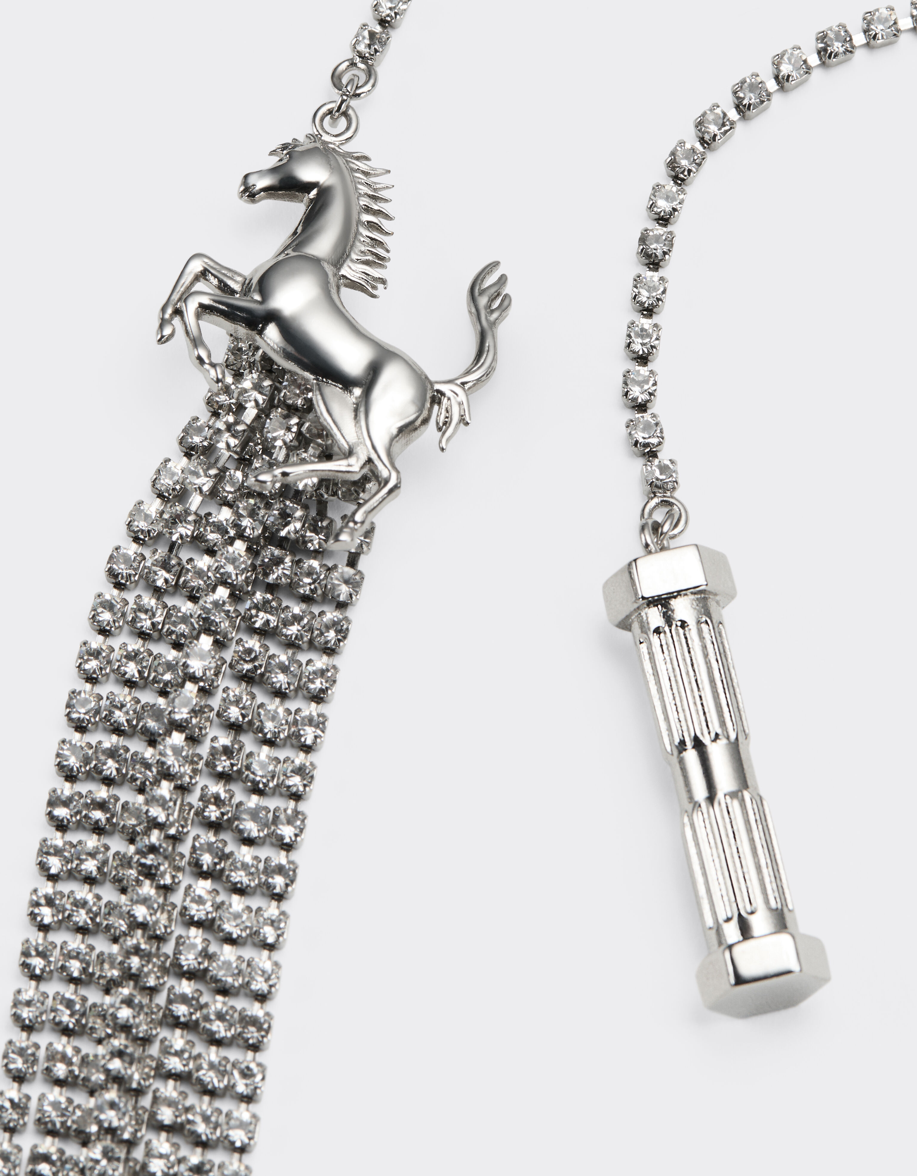Ferrari Rhinestone necklace with Prancing Horse and mini piston Polished Chrome 50317f