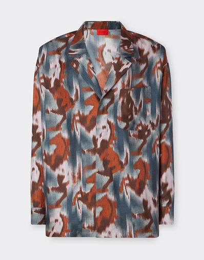 Ferrari Cavallino Ikat 印花真丝衬衫 孔雀蓝 22618f