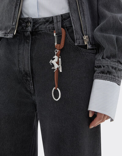 Ferrari Metal and leather keyring with charm Tobacco 50010f