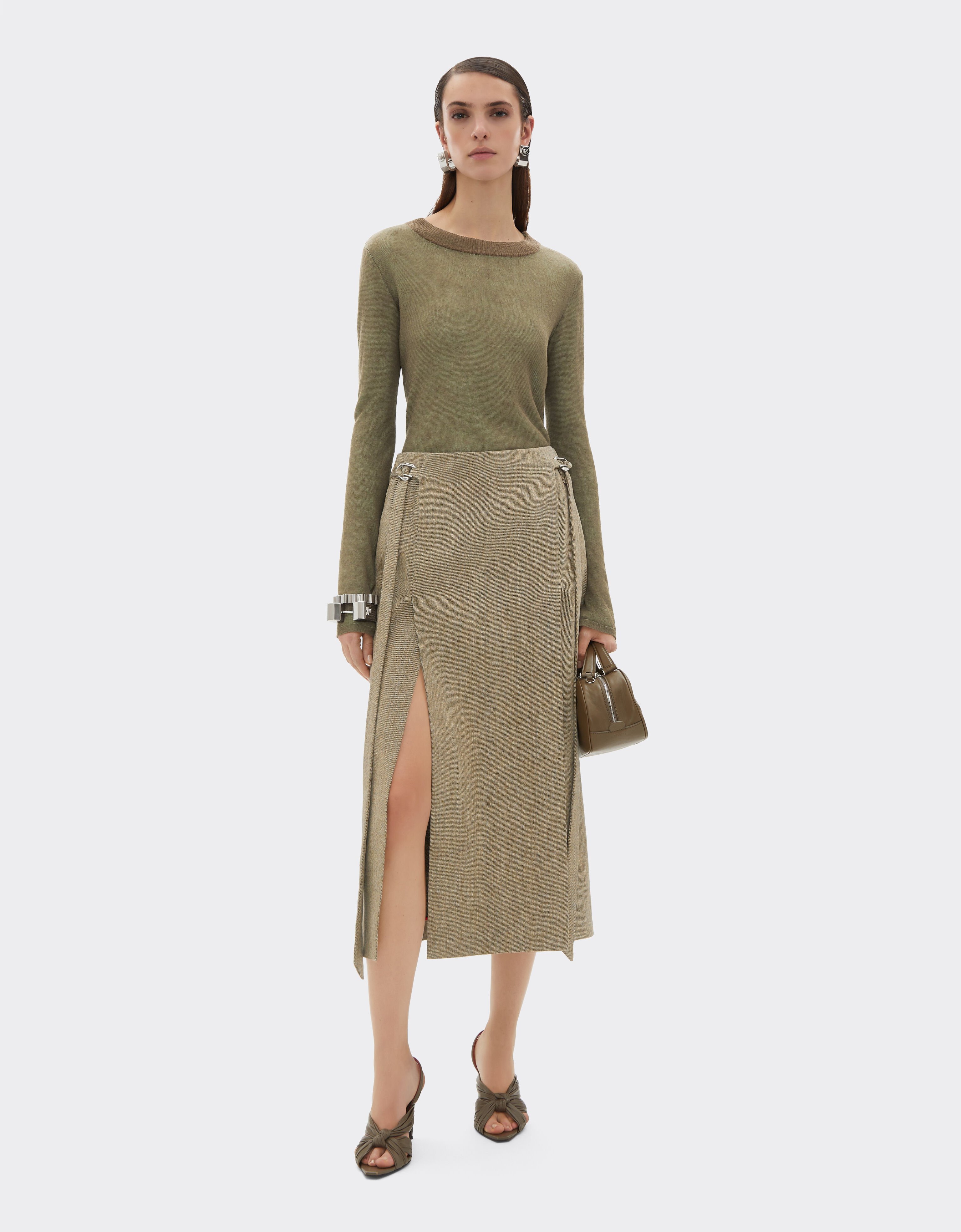 Ferrari 亚麻、羊绒和真丝高领套衫 Khaki Green 50820f