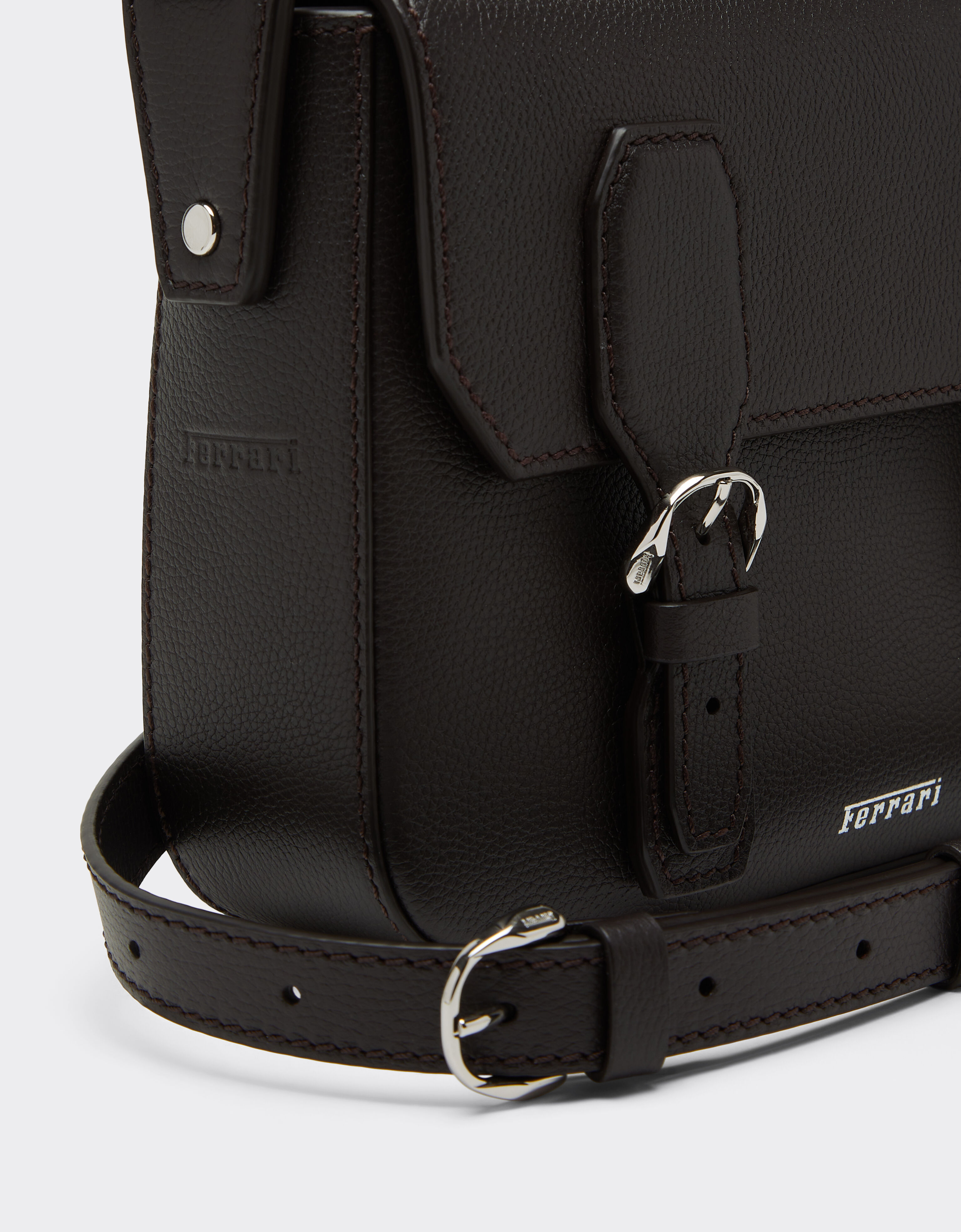 Ferrari Messenger bag in grenade leather Marrone Scuro 50583f