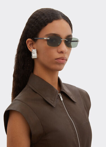 Ferrari Ferrari sunglasses in  brushed silver titanium and acetate with green lenses Silver LA0L7f