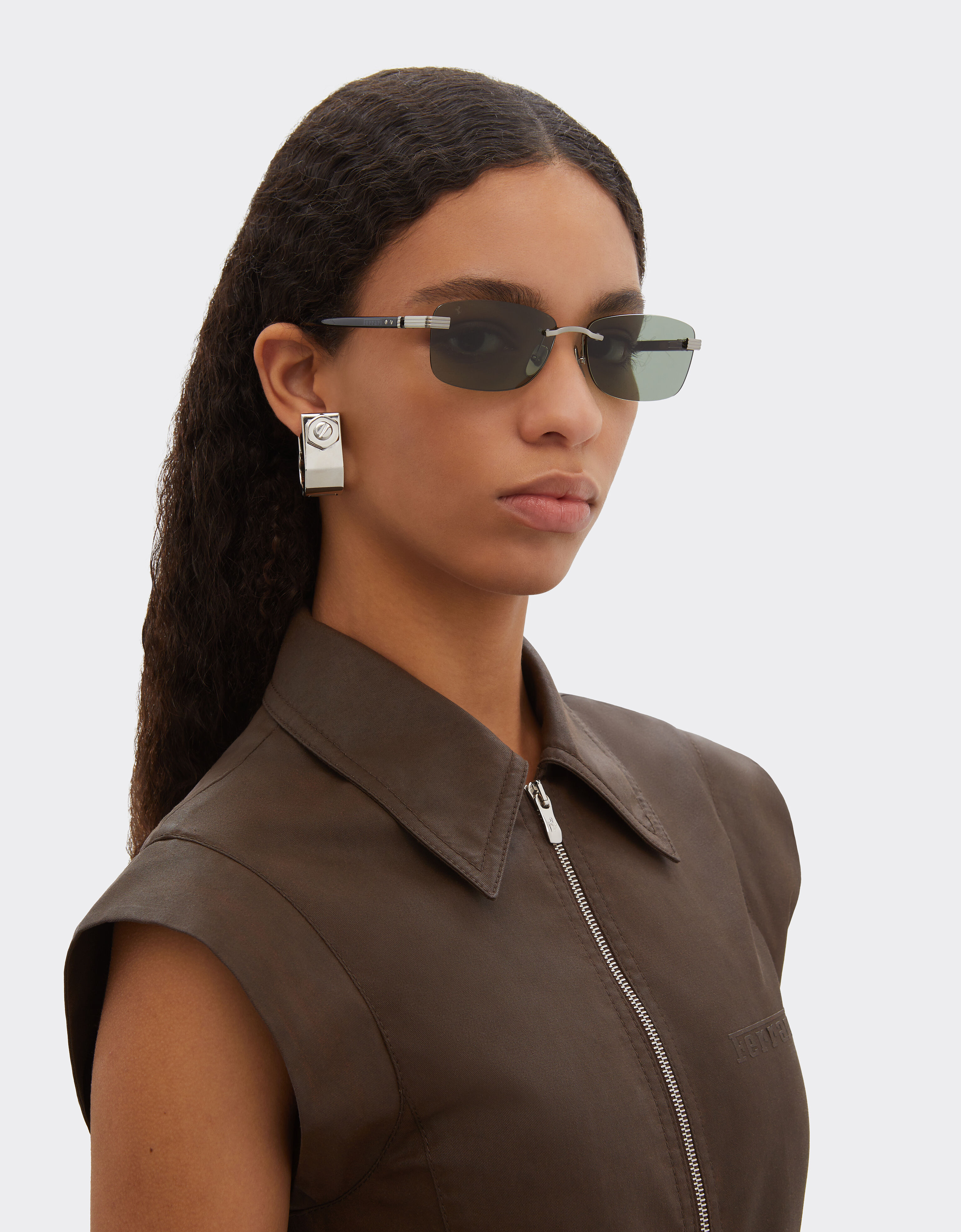 Ferrari Ferrari sunglasses in  brushed silver titanium and acetate with green lenses Silver LA0L7f