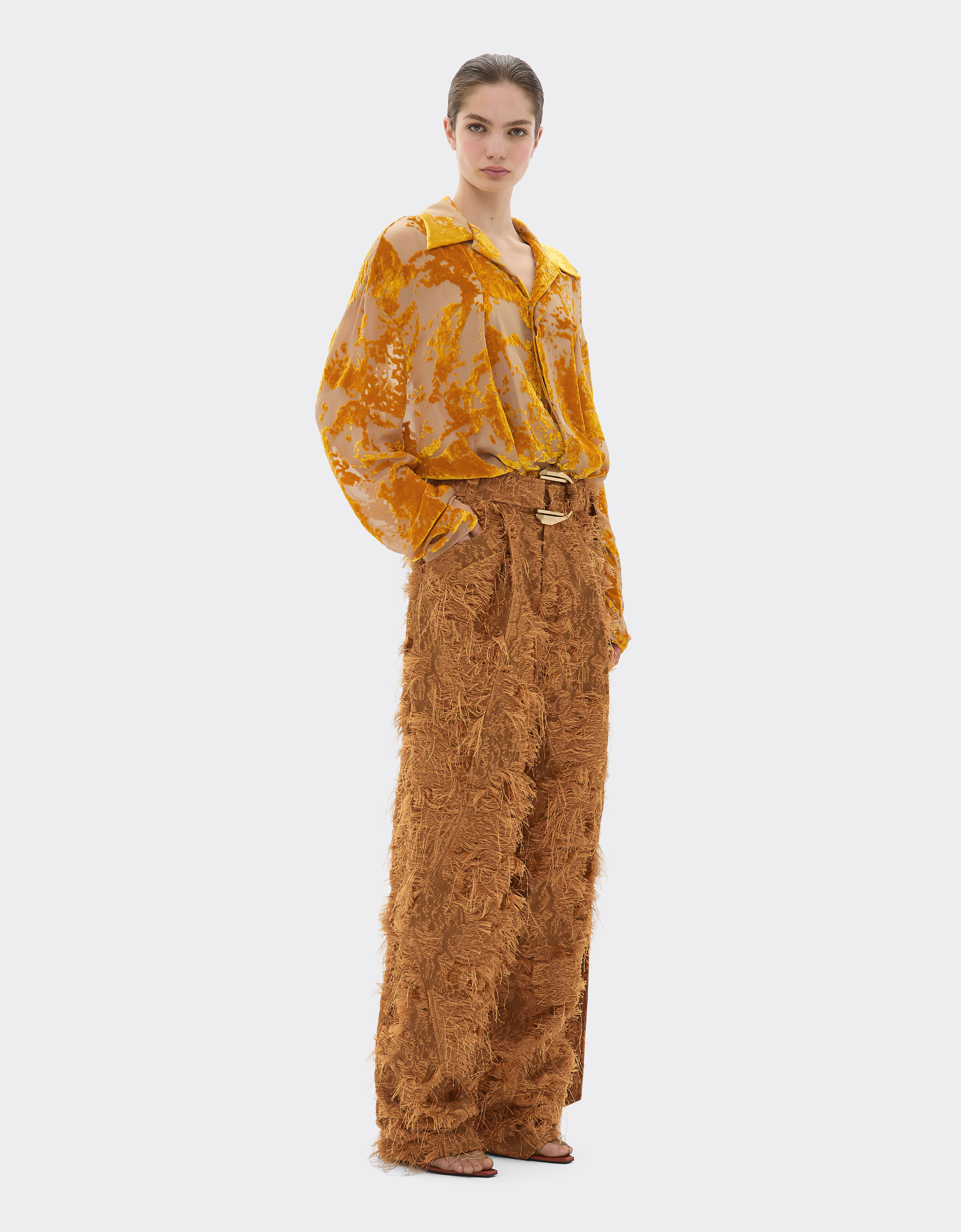 Ferrari Silk velvet shirt with dévoré print Gold 50313f