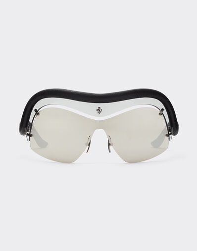 Ferrari 限量版法拉利灰色和镜面银色镜片注塑材料和皮革太阳镜 Black LA0F7f