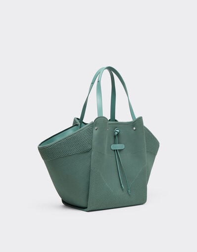 Ferrari Knitted and leather tote bag Verde Granito 50170f