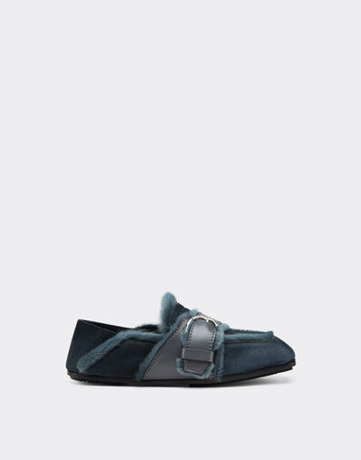 Ferrari Suede moccasin with fur edging Peacock 49162f