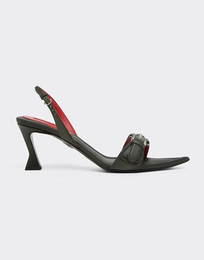 Ferrari Leather Sandal with Heel Khaki Green 49998f