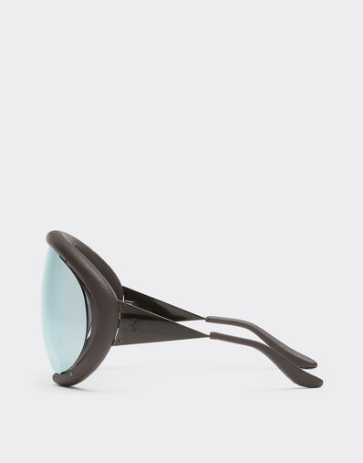 Ferrari Ferrari sunglasses in antique tar-colored brushed metal and dark brown leather with mirrored silvermask Marrone Scuro LA0LMf