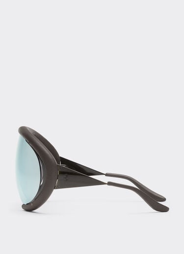 Ferrari Ferrari sunglasses in antique tar-colored brushed metal and dark brown leather with mirrored silvermask Marrone Scuro LA0LMf