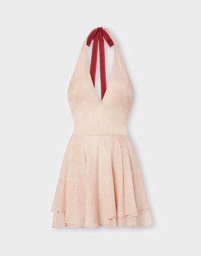 Ferrari Cavallino Dots 印花真丝巴里纱迷你连衣裙 裸色 22447f