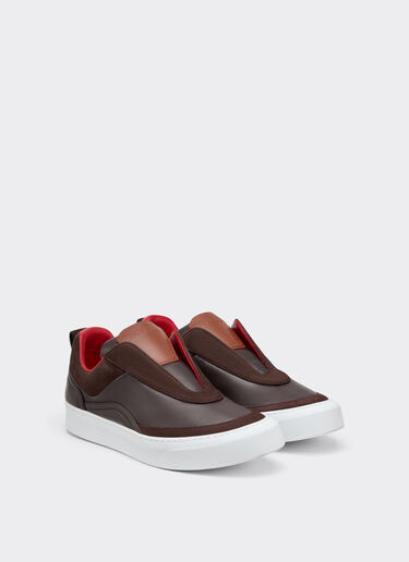 Ferrari Nappa leather and suede slip-on sneaker Espresso 22828f