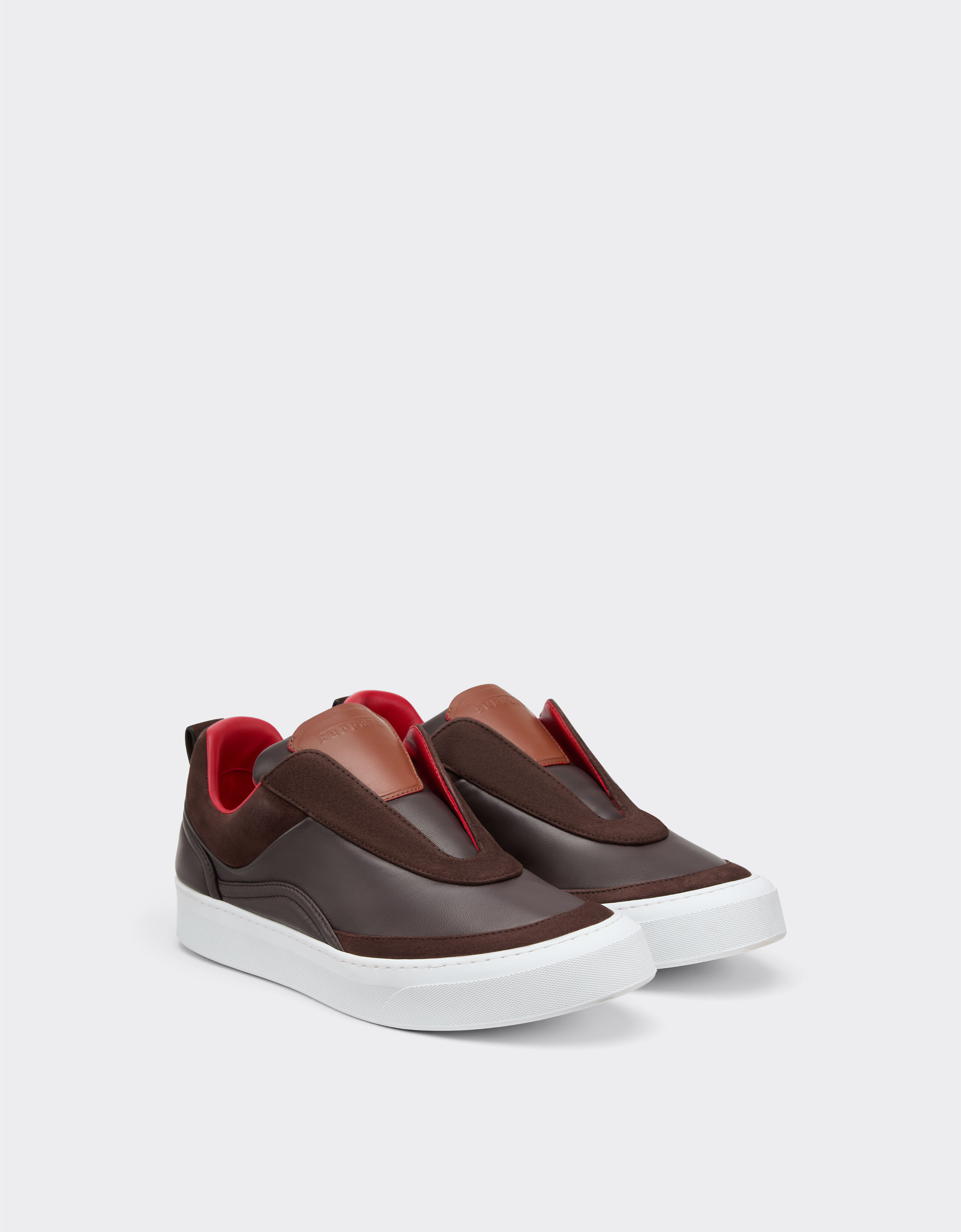 Ferrari Nappa leather and suede slip-on sneaker Espresso 22828f