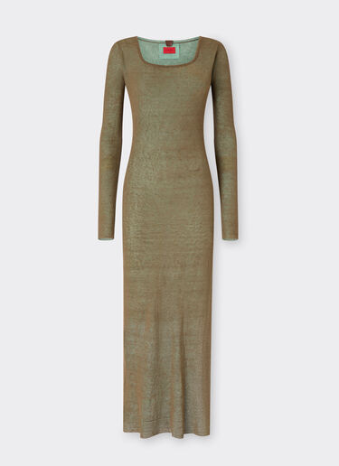 Ferrari 长款亚麻、羊绒和真丝连衣裙 Khaki Green 50342f