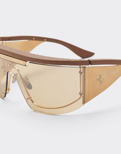 Ferrari 限量版法拉利镜面金色镜片金属和皮革太阳镜 Brown LA0F6f