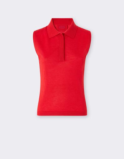Ferrari 山羊绒与真丝无袖 Polo 衫 Rosso Magma CKWPO0004KWS0006f