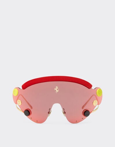Ferrari 限量版法拉利红色镜面面罩式红色与金色金属太阳镜 红色 F1243f
